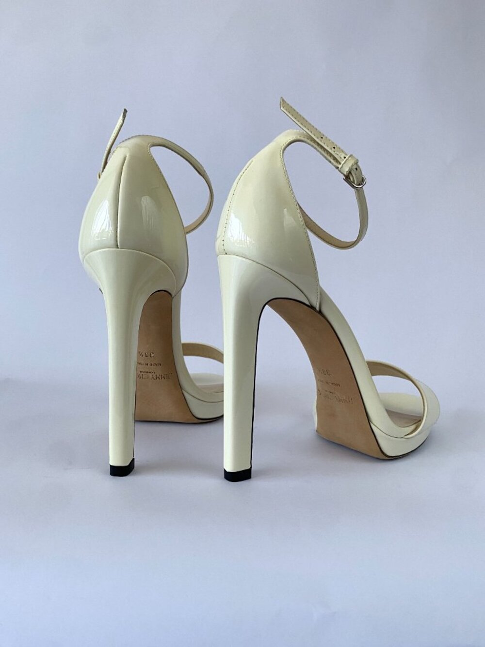 Jimmy Choo Ivory Patent Leather Ankle-Strap Platform Sandals - Picture 5 of 11